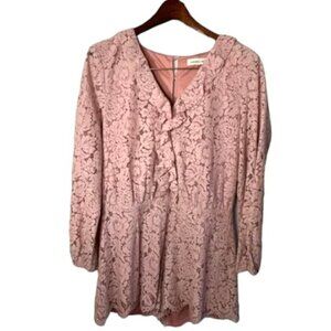 Sugar + Lips Women’s Marie Pink Lace Long Sleeve Romper Size Large
